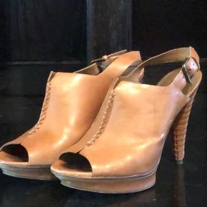 B. Makowsky buttery leather platform sling back heeled sandals